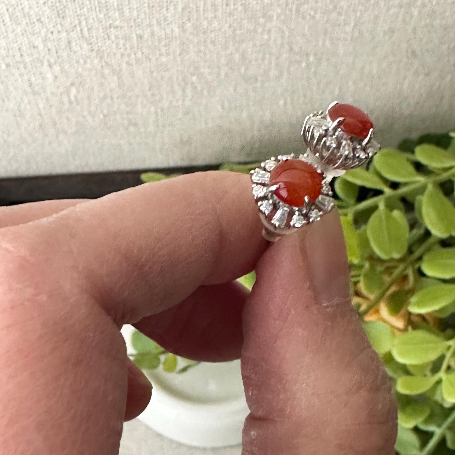 925 Silver Round Cabochon Red Translucent Jadeite Jade Stud Earring