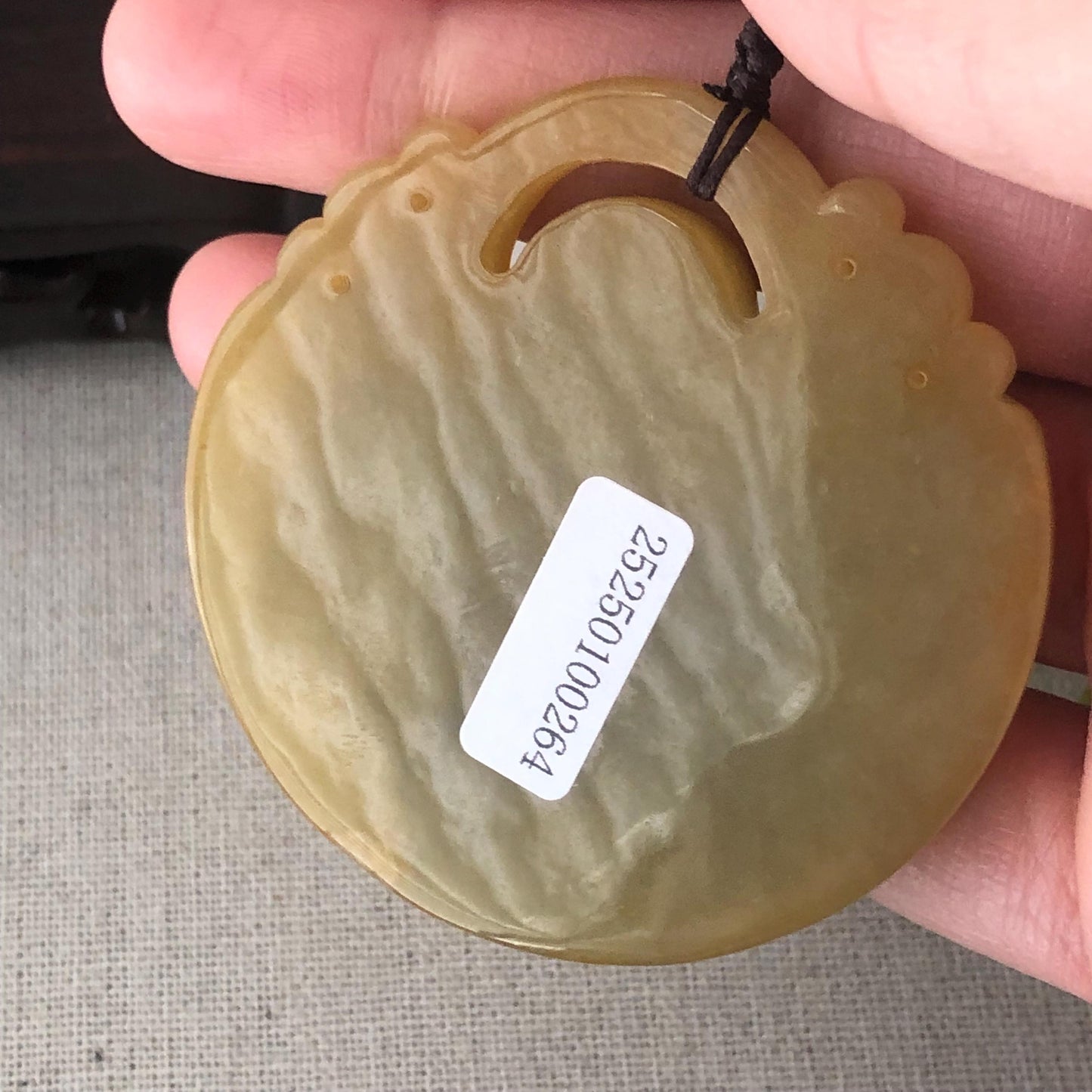 55 mm Icy Yellow Brown Jadeite Jade Carved Flower Phoenix Pendant