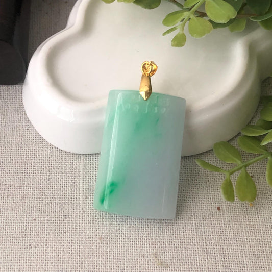 36.2 mm Icy Glossy Green Carved Plaque Jadeite Jade Pendant