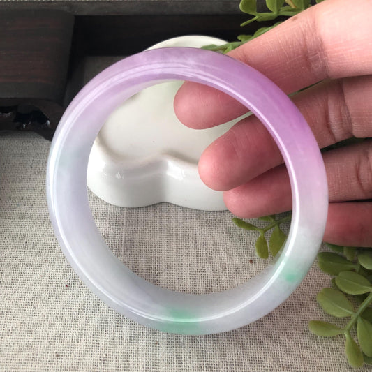 60mm Icy Glossy Lavender Green Jadeite Jade D Shaped Bangle