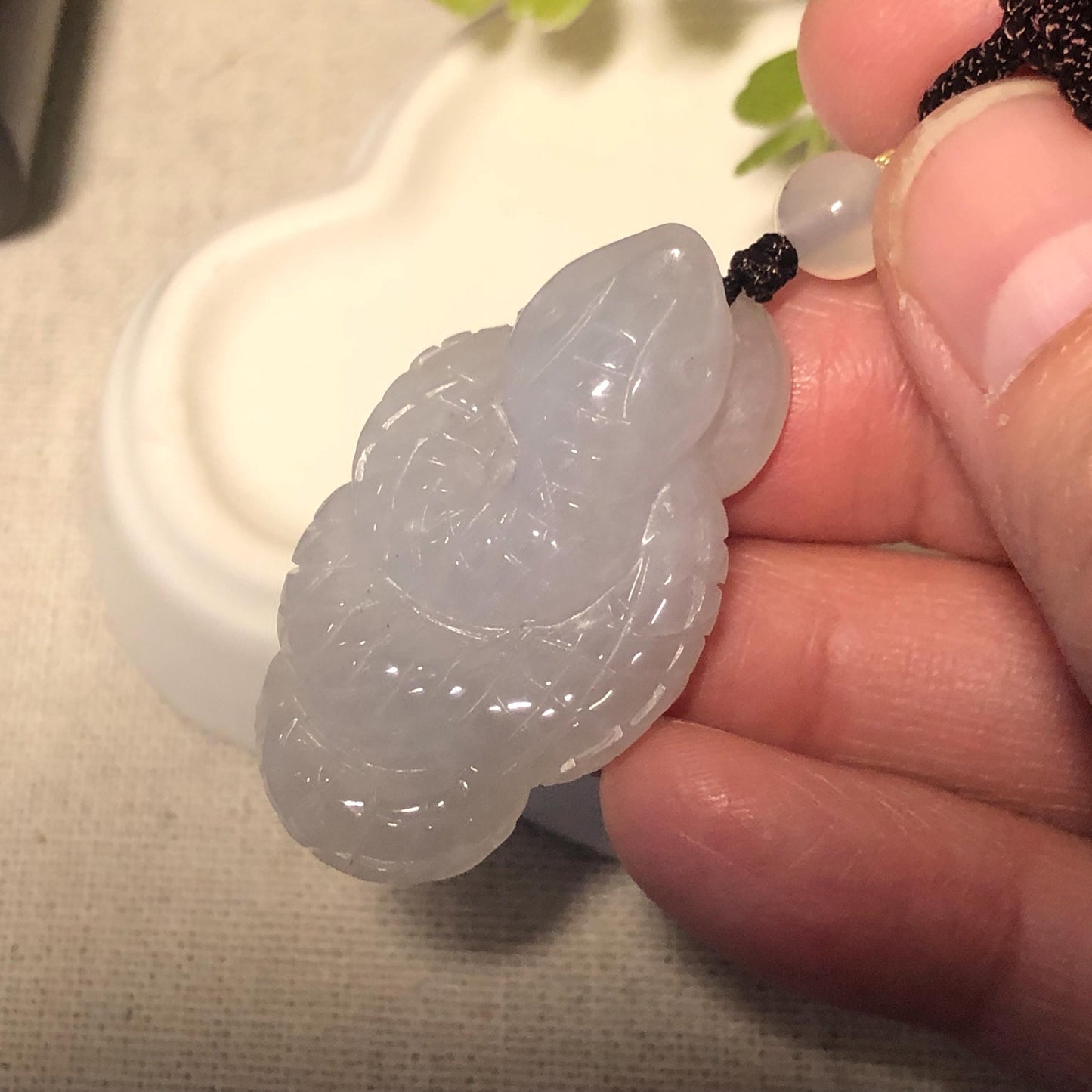 35.4mm Jadeite Jade Icy Carved Snake Pendant