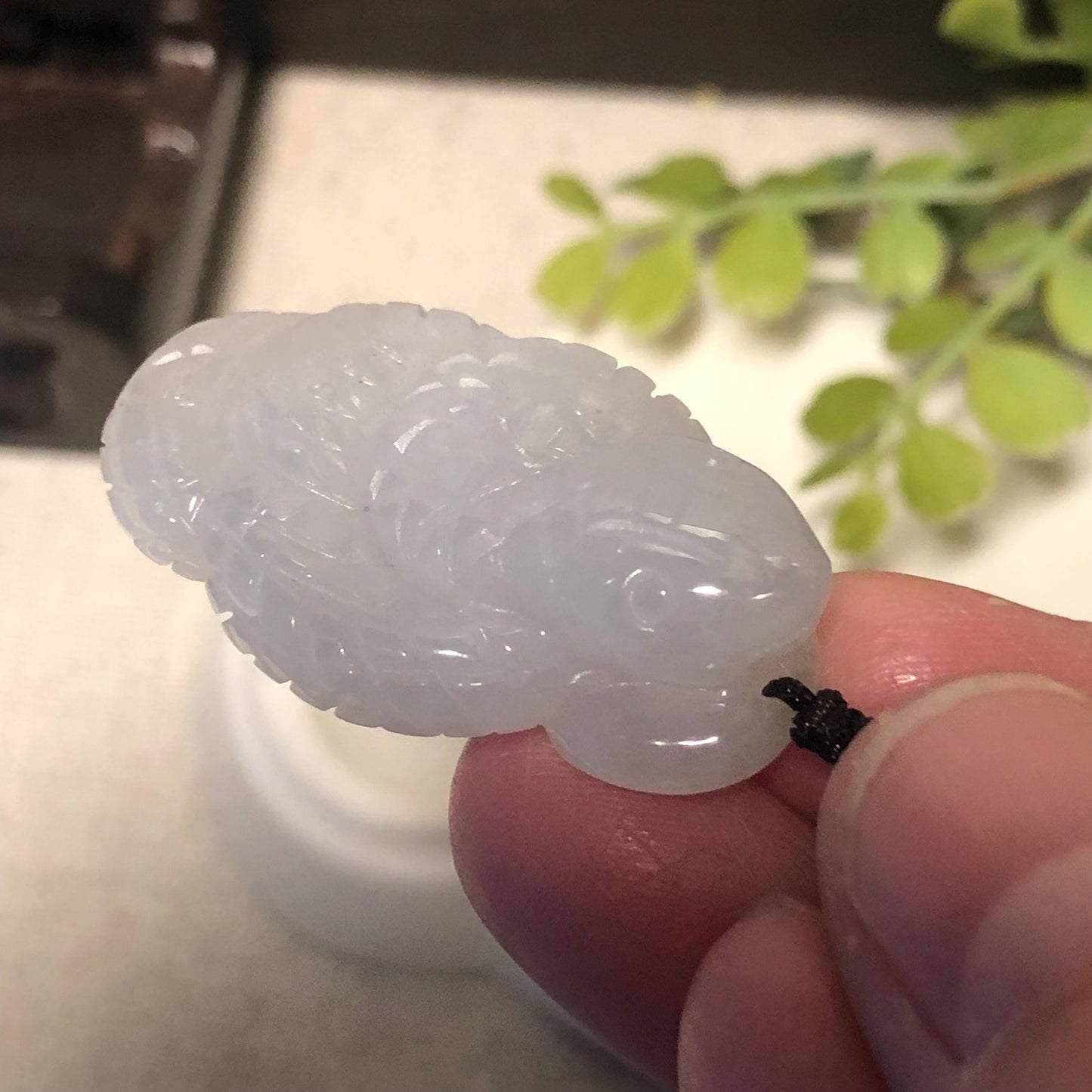 35.4mm Jadeite Jade Icy Carved Snake Pendant