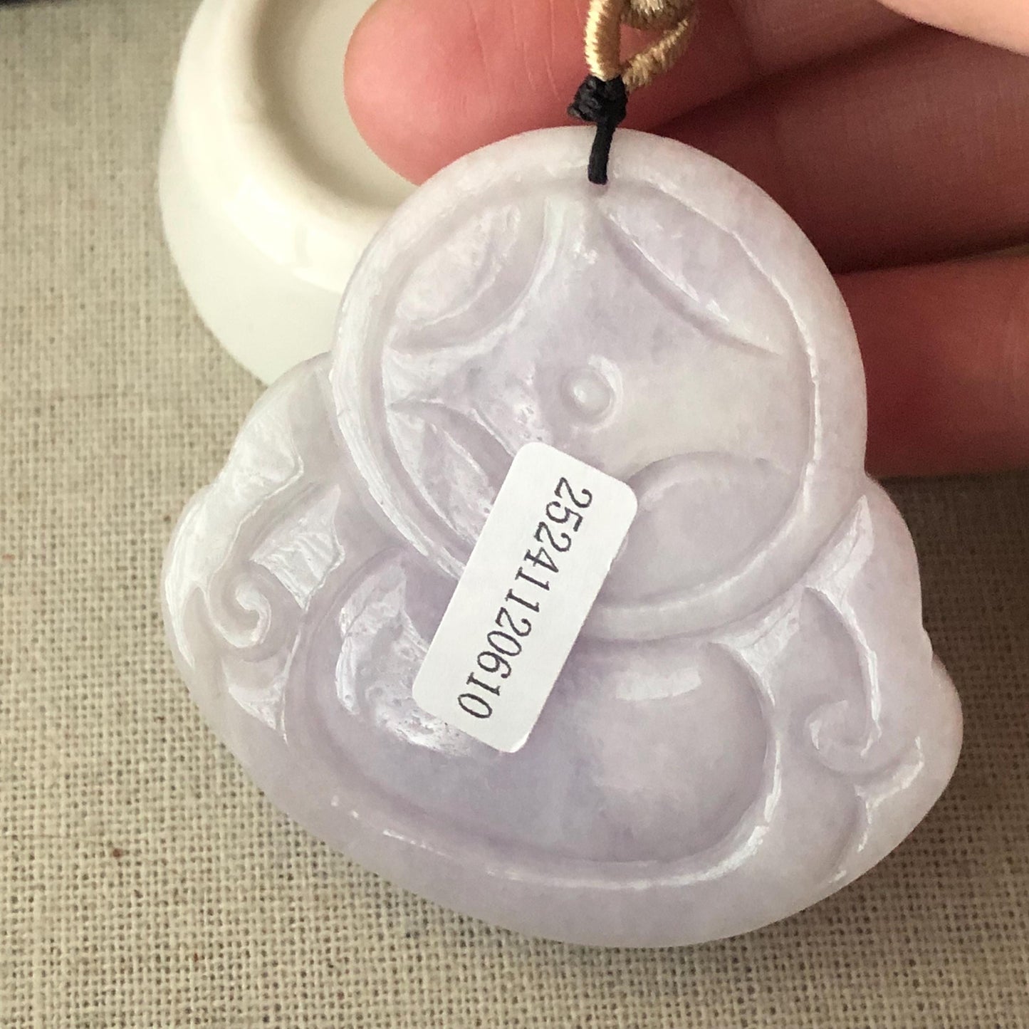 50 mm Light Lavender Jadeite Jade Happy Buddha Pendant
