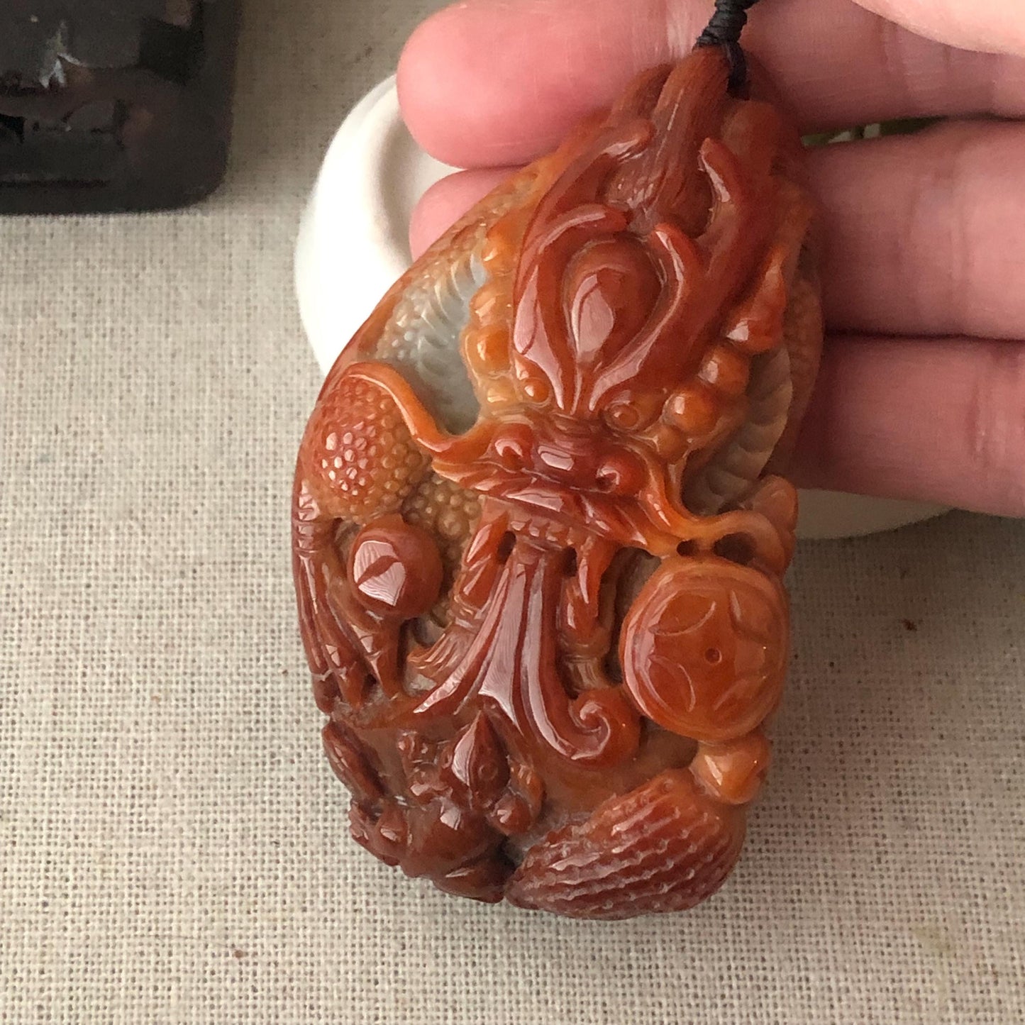 71mm Red Brown Jadeite Jade Carved Dragon Pendant