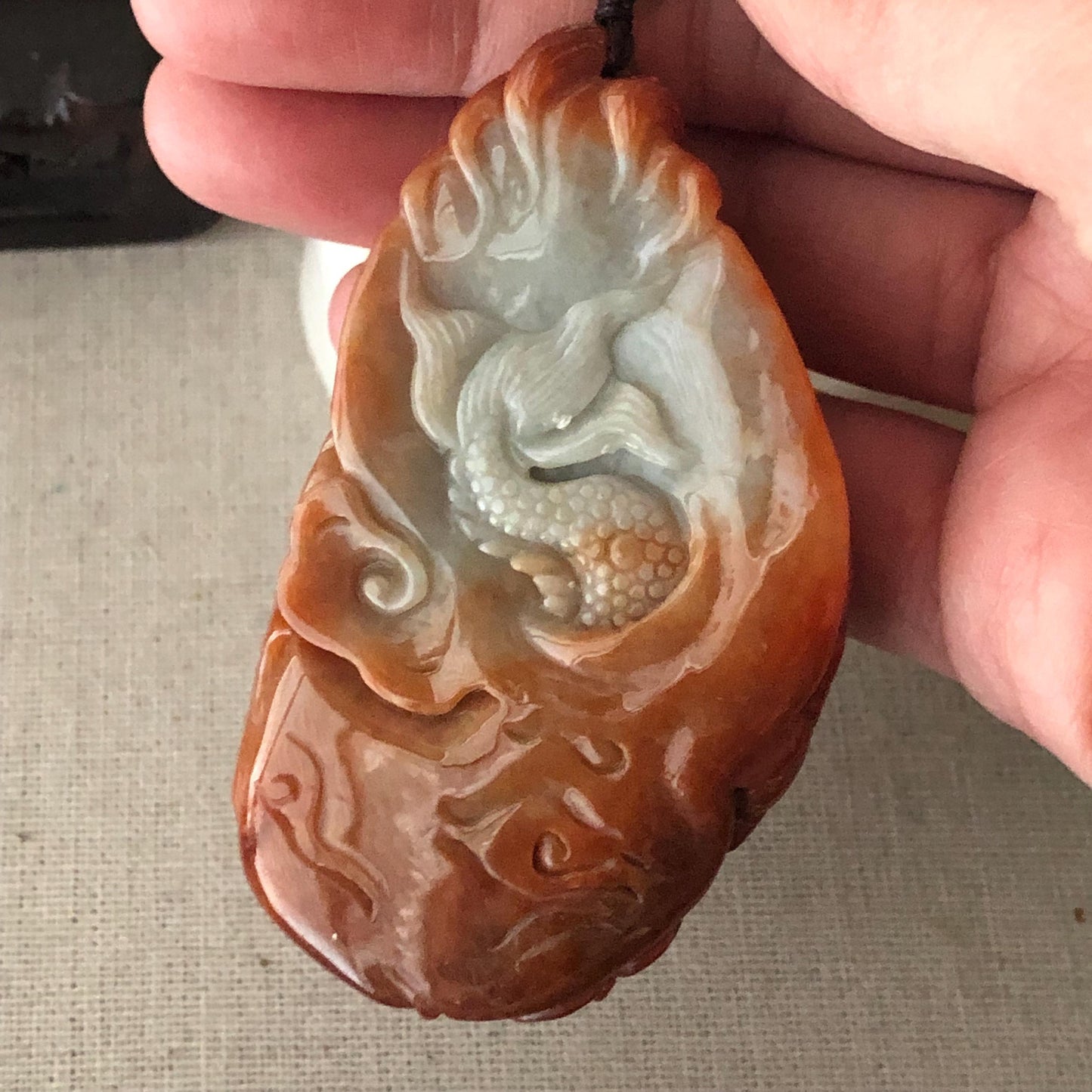 71mm Red Brown Jadeite Jade Carved Dragon Pendant