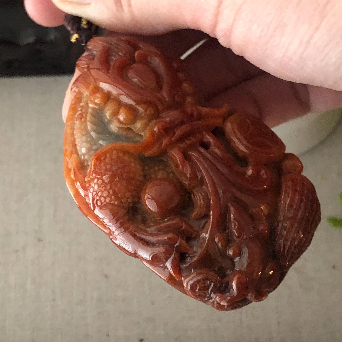 71mm Red Brown Jadeite Jade Carved Dragon Pendant