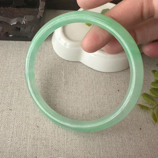 60mm Icy Sweet Green Jadeite Jade Round Shaped Bangle