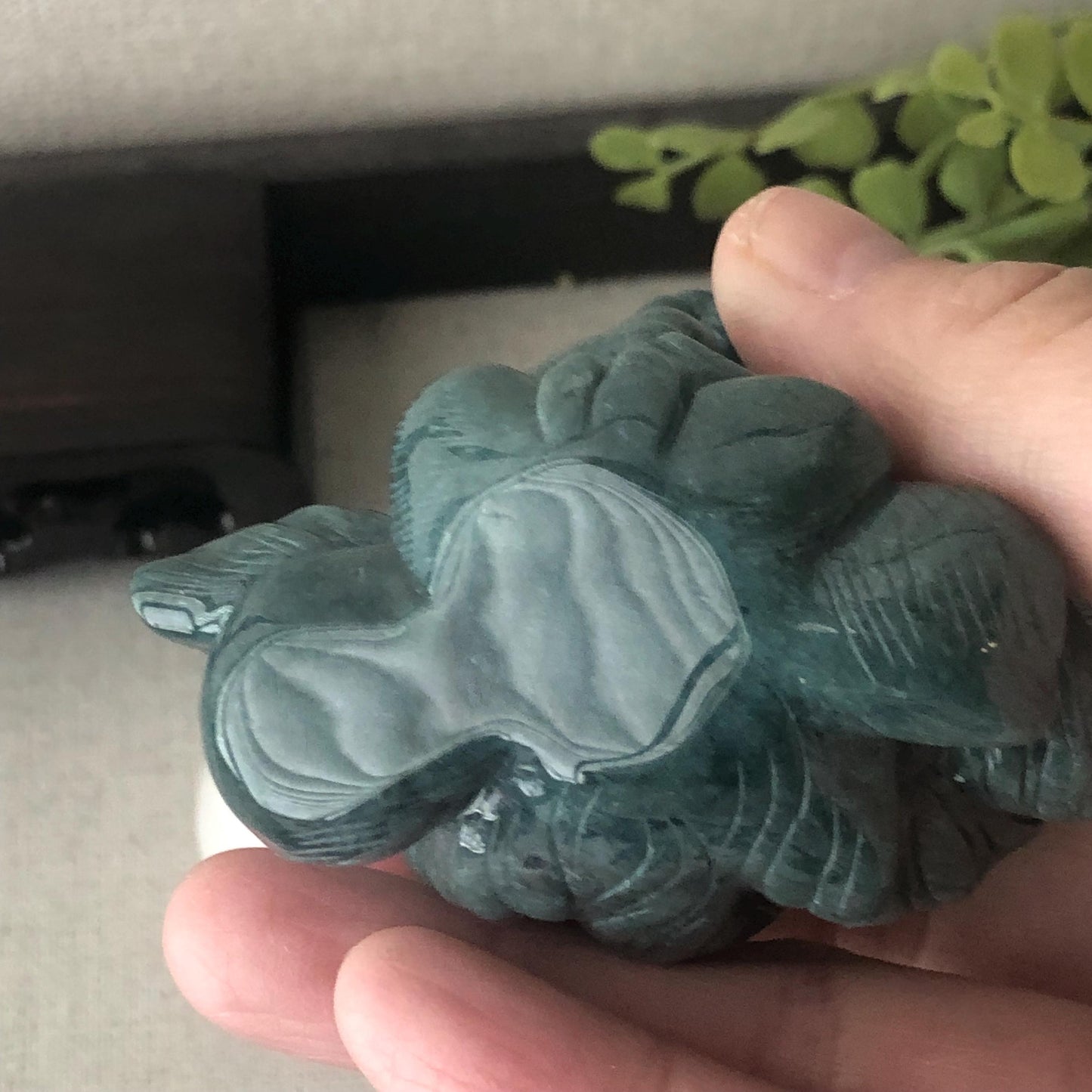 67mm Blue Green Jadeite Jade Carved Foxtail Kitsune Display Statue