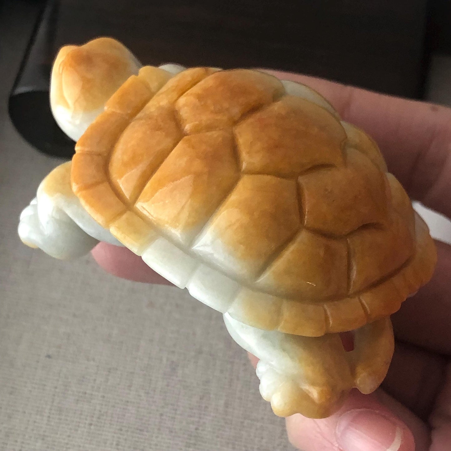 67.5mm Yellow Brown Jadeite Jade Carved Turtle Display Statue