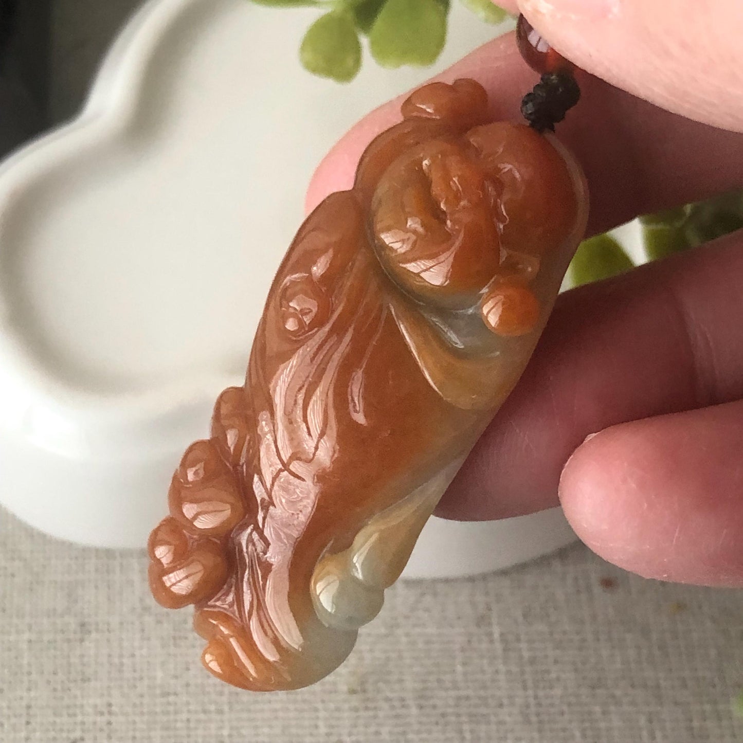 43.4 mm Red Brown Jadeite Jade Happy Buddha Pendant
