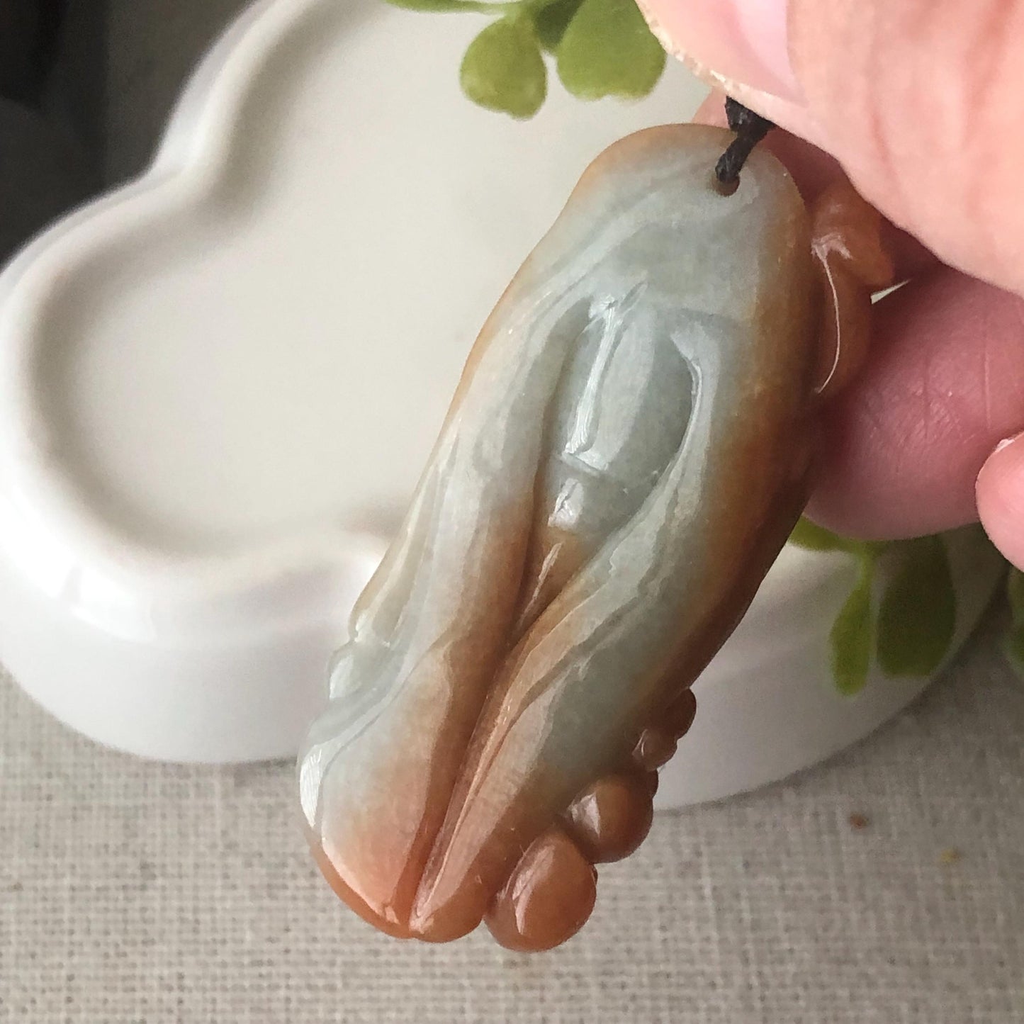 43.4 mm Red Brown Jadeite Jade Happy Buddha Pendant