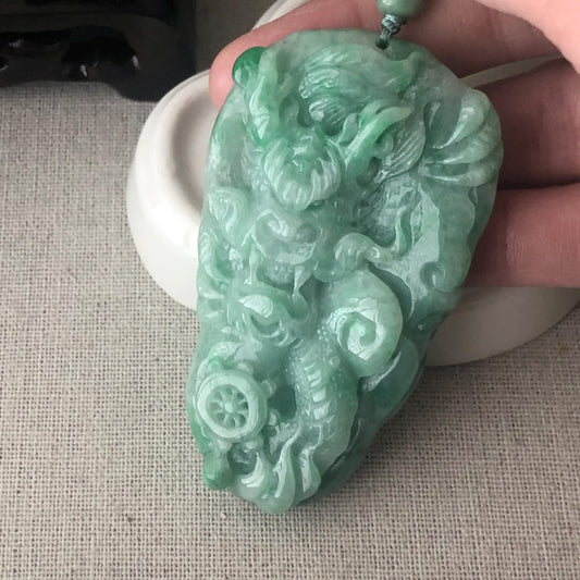 67.8 mm Jade Jadeite Green carved dragon Pendant