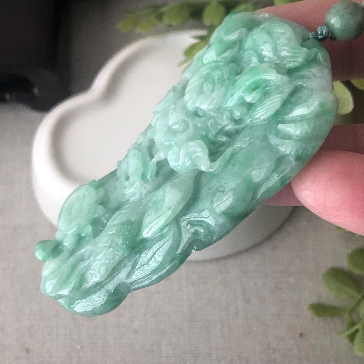 67.8 mm Jade Jadeite Green carved dragon Pendant