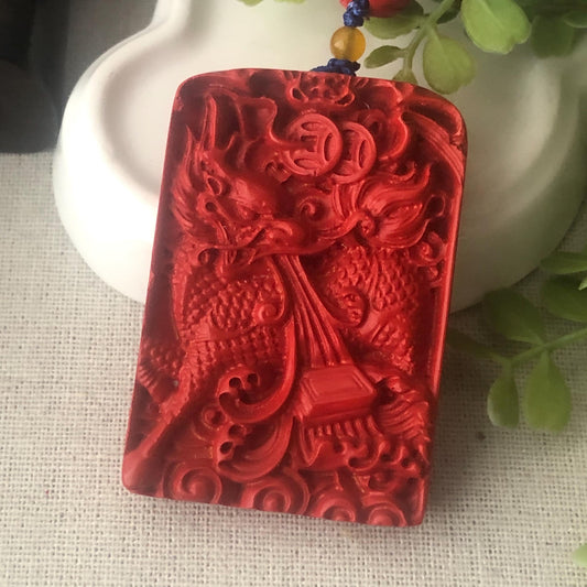 54 mm Cinnabar Carved Dragon Key Charm