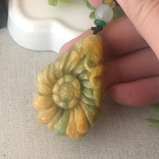 47.6 mm  Yellow Green Jadeite Jade Carved Butterfly Flower Pendant