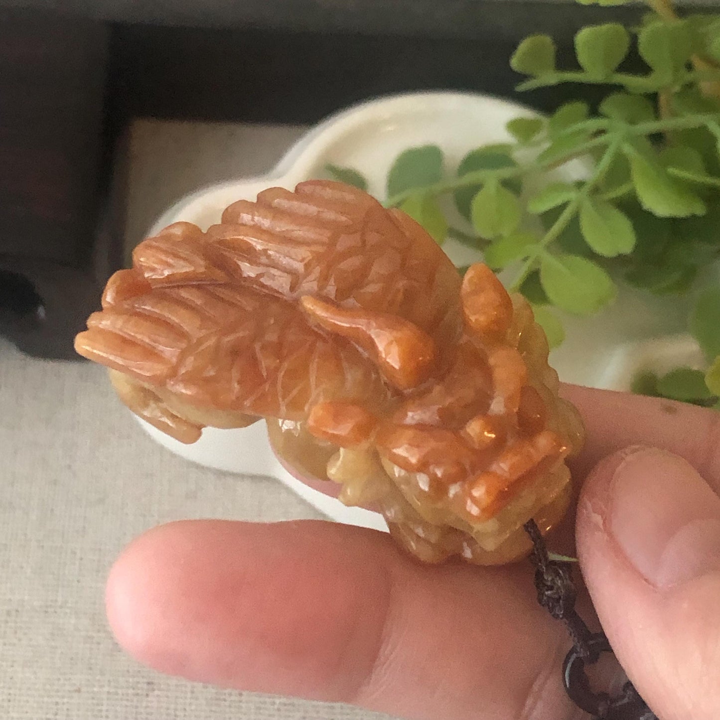 43.8 Red Brown Jadeite Jade Carved Flying Pixiu Wings Pendant