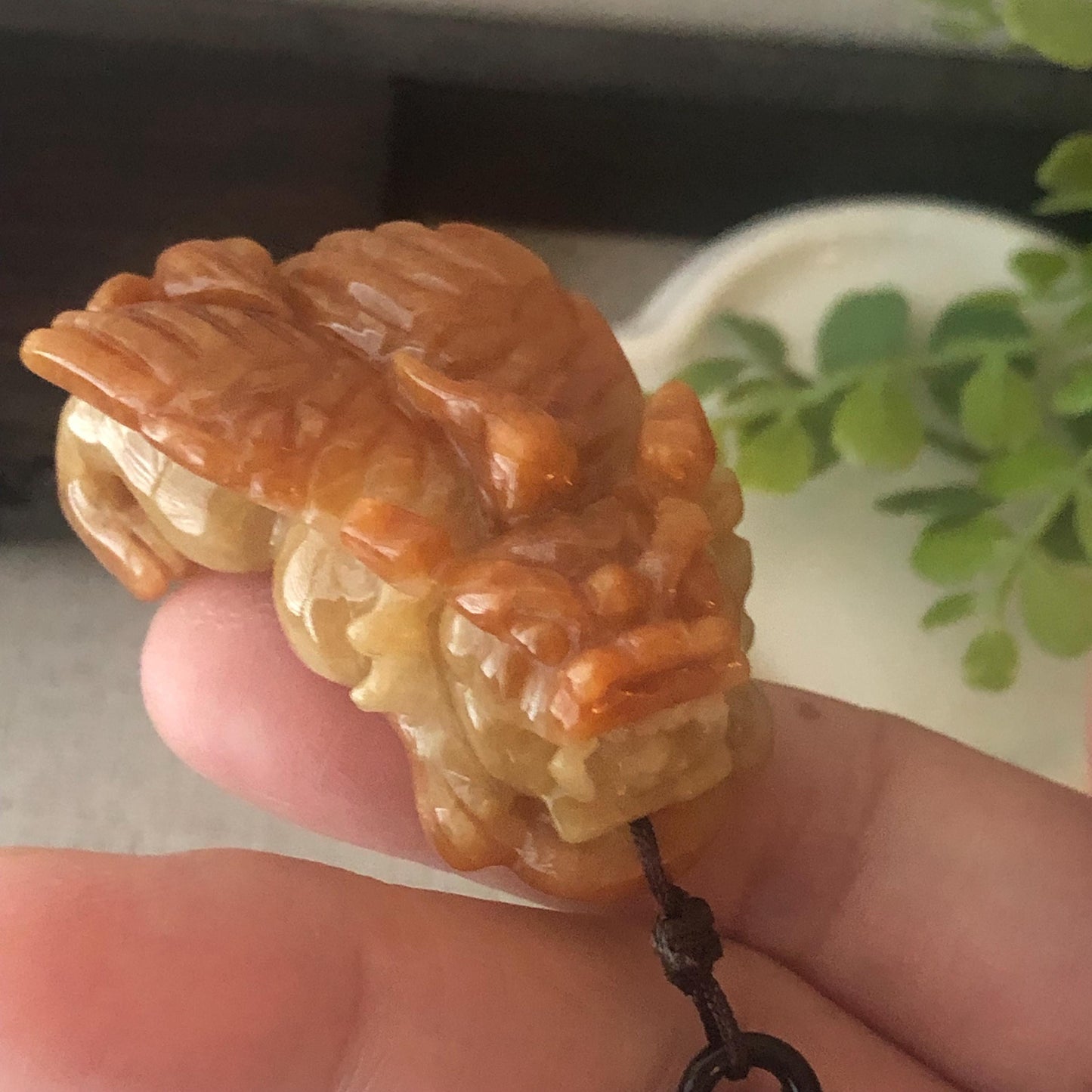 43.8 Red Brown Jadeite Jade Carved Flying Pixiu Wings Pendant