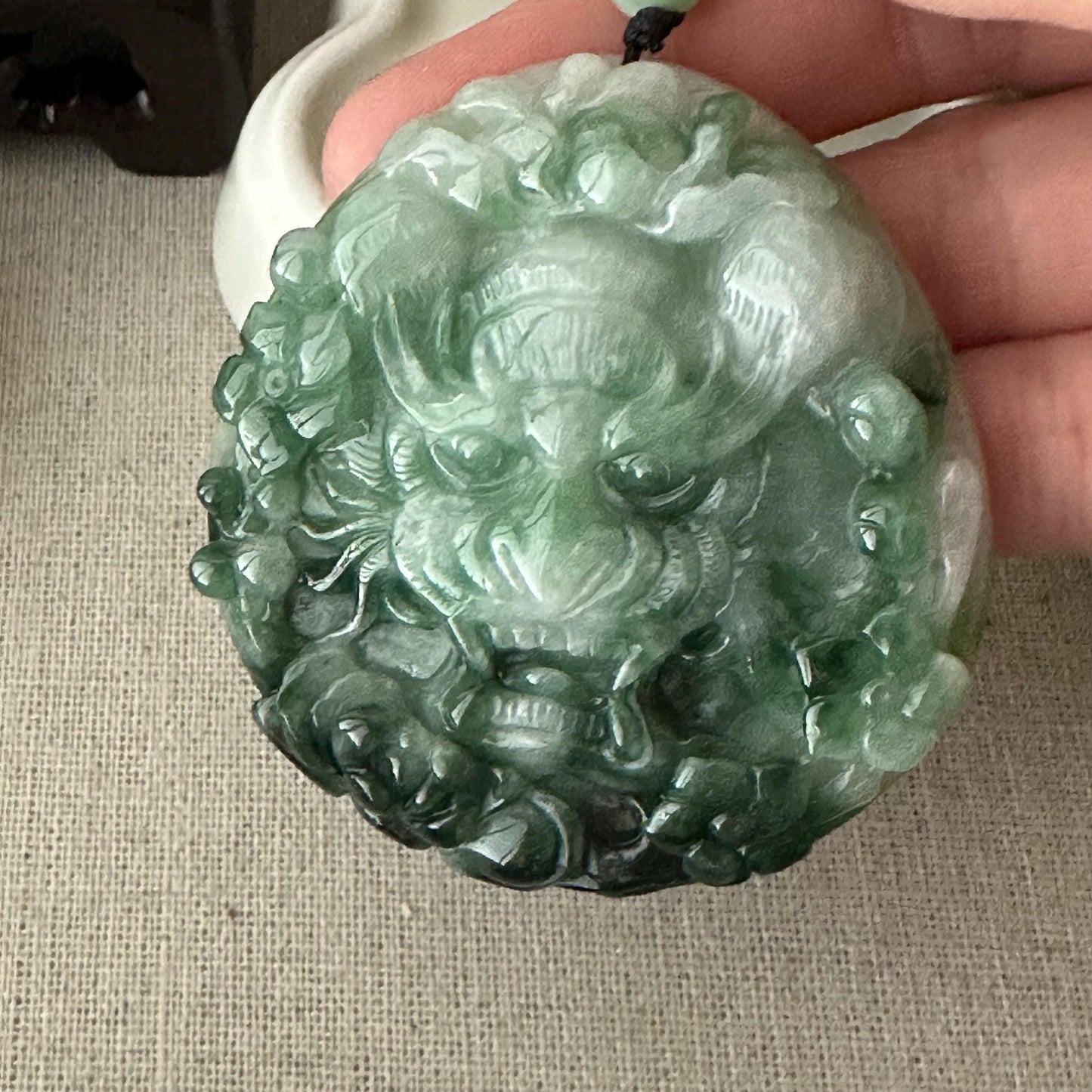56.7mm Jadeite Jade Green Tiger Head Pendant Charm