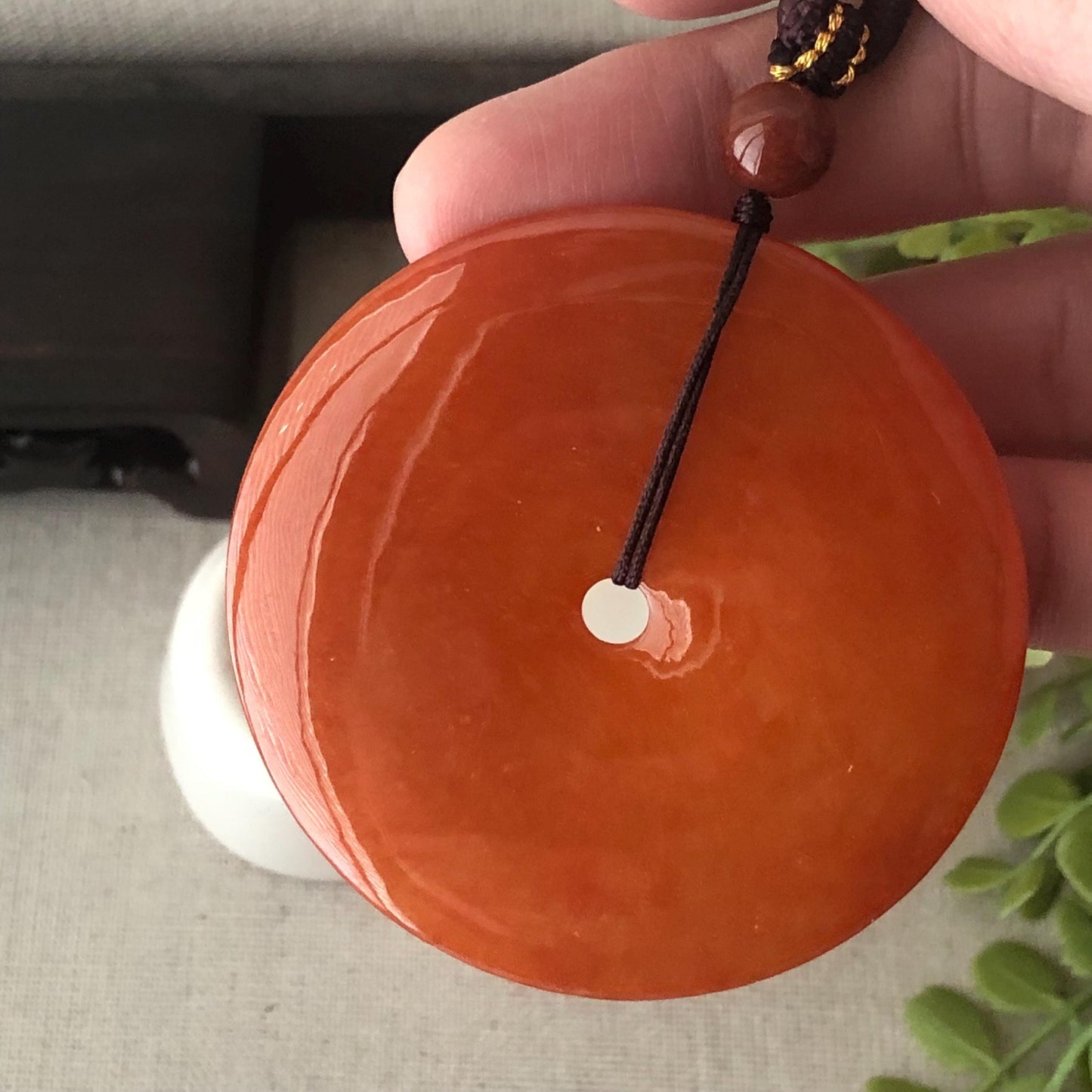 51.6mm Icy Red Brown Jadeite Jade  Donut Pendant