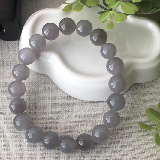 10mm High Quality Glossy Dark Smoky  Lavender Jade Round Bead Bracelet