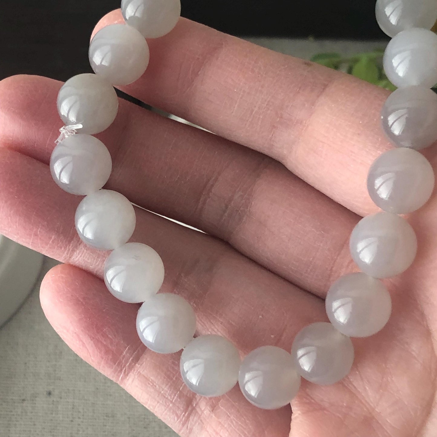 10mm High Quality Glossy Light Smoky  Lavender Jade Round Bead Bracelet