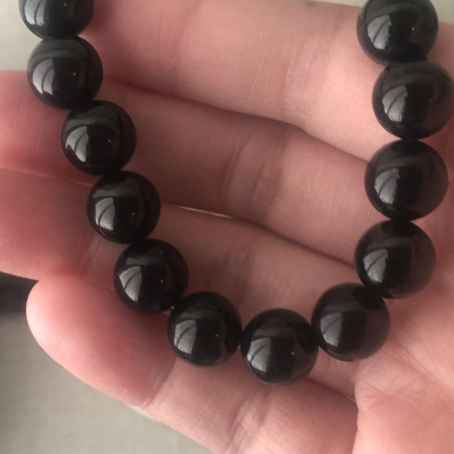 10mm High Glossy Omphacite Black Jadeite Jade Bead Bracelet