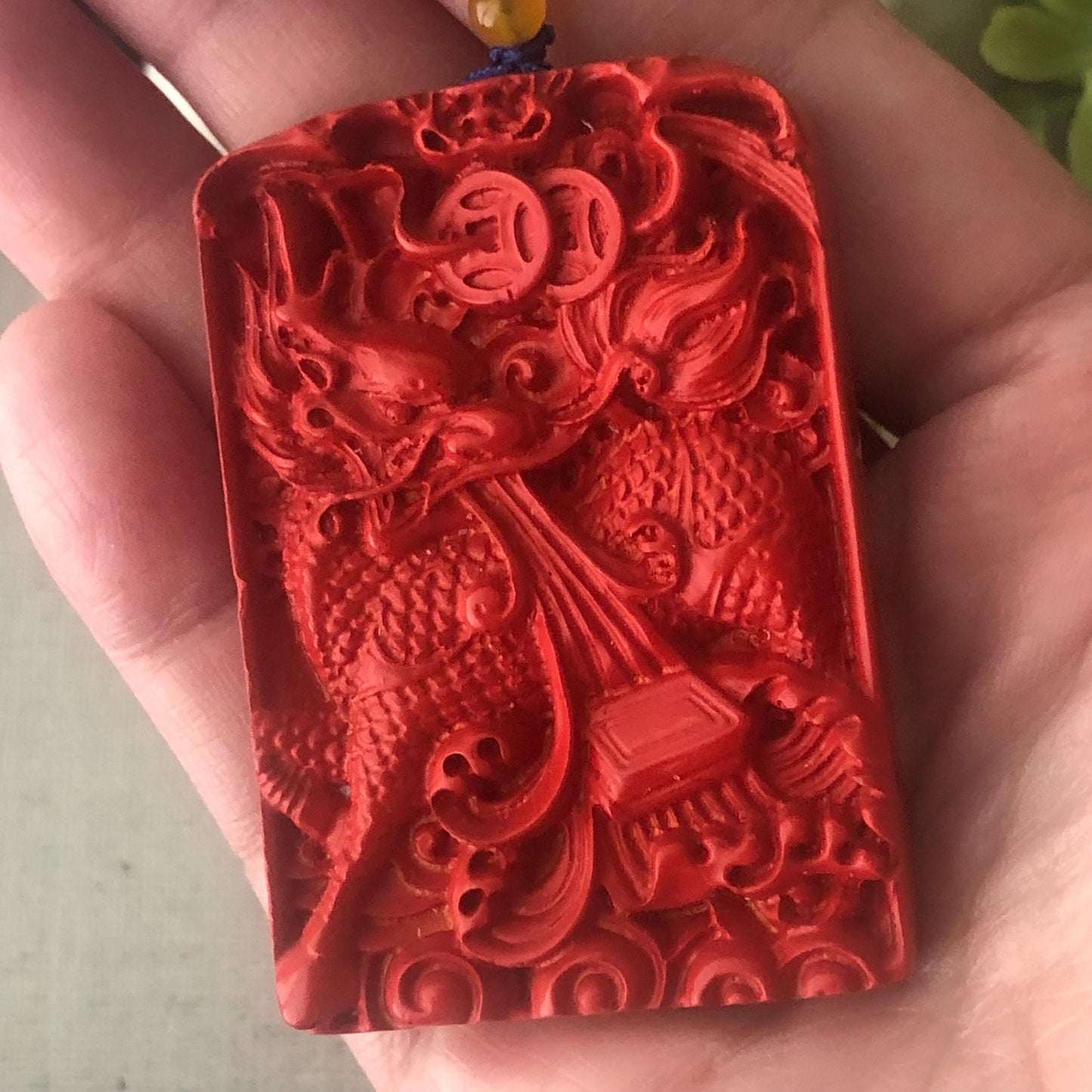 54 mm Cinnabar Carved Dragon Key Charm