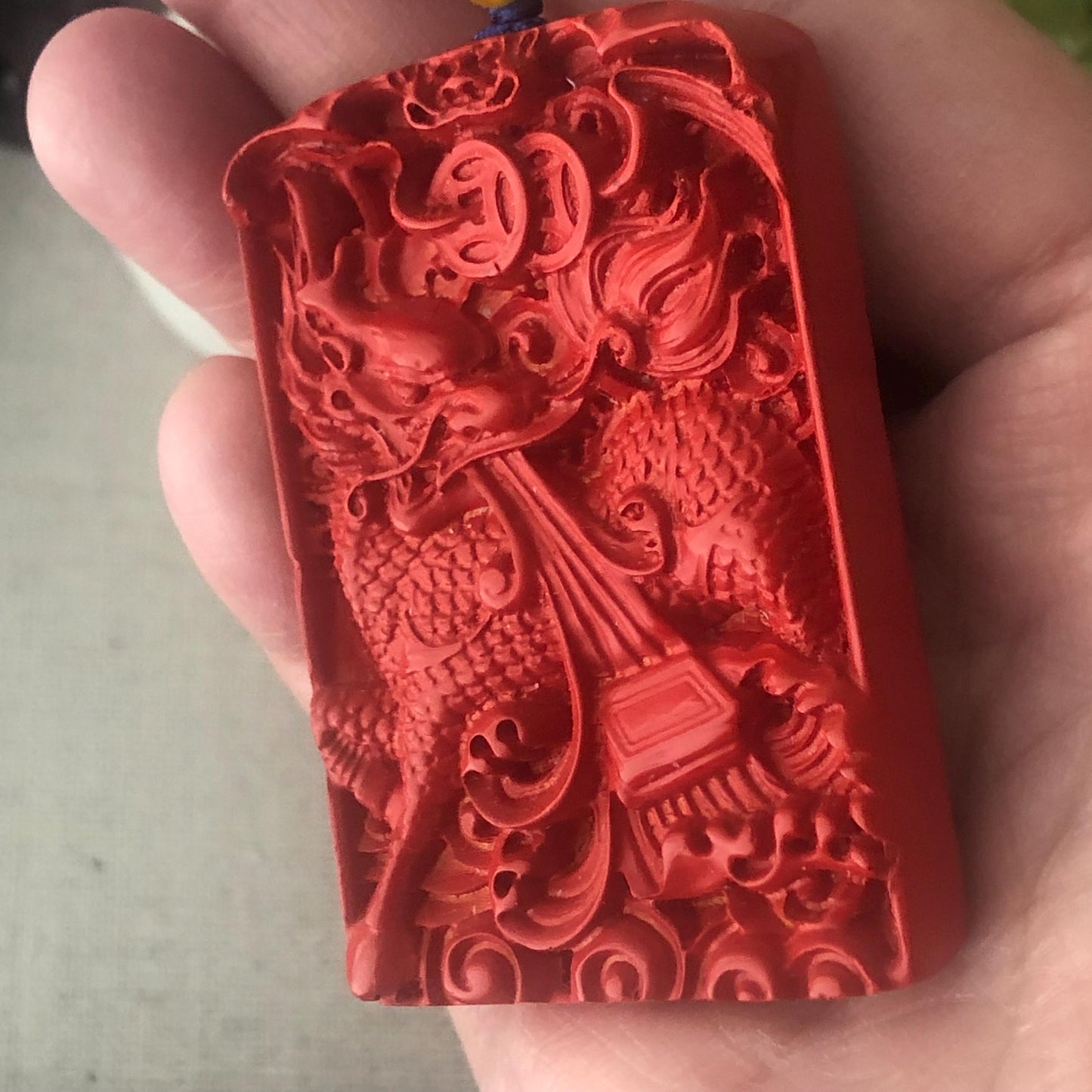 54 mm Cinnabar Carved Dragon Key Charm
