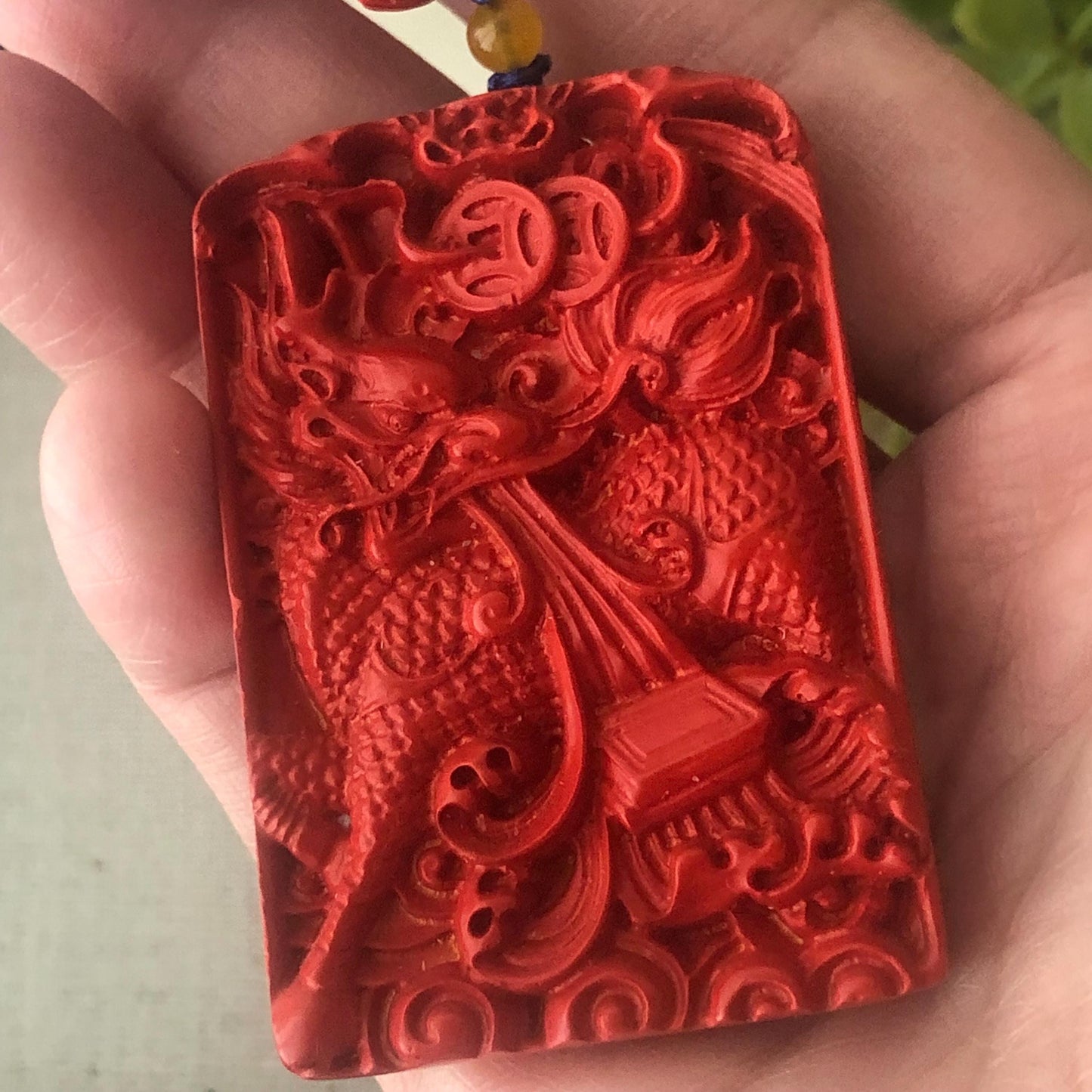 54 mm Cinnabar Carved Dragon Key Charm