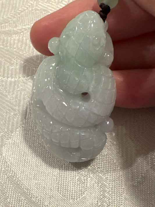 45mm Jadeite Jade Icy Carved Snake Pendant