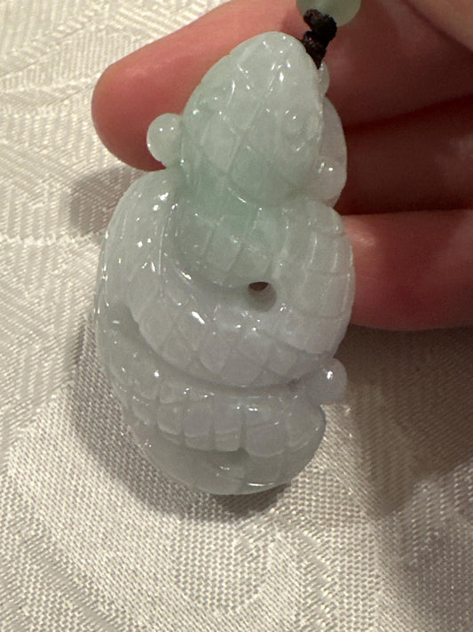 45mm Jadeite Jade Icy Carved Snake Pendant