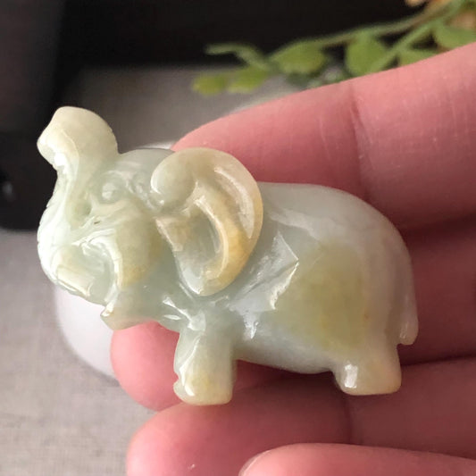 37.8mm Jadeite Jade Yellow Green Carved Elephant Display Statue Figurine