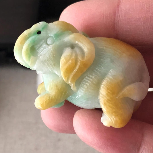 41.3mm Jadeite Jade Yellow Green Carved Elephant Display Statue Figurine or Pendant Figurine