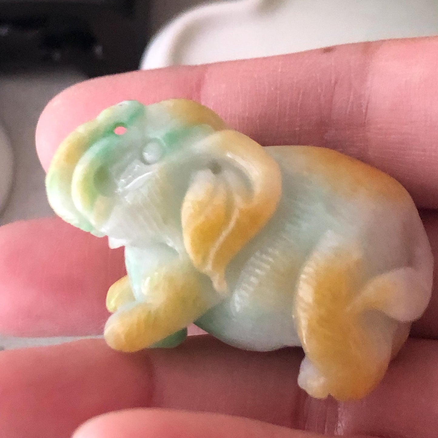 41.3mm Jadeite Jade Yellow Green Carved Elephant Display Statue Figurine or Pendant Figurine