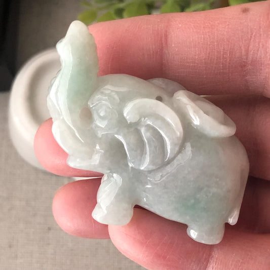 45mm Jadeite Jade Icy Carved Elephant Display Statue Figurine