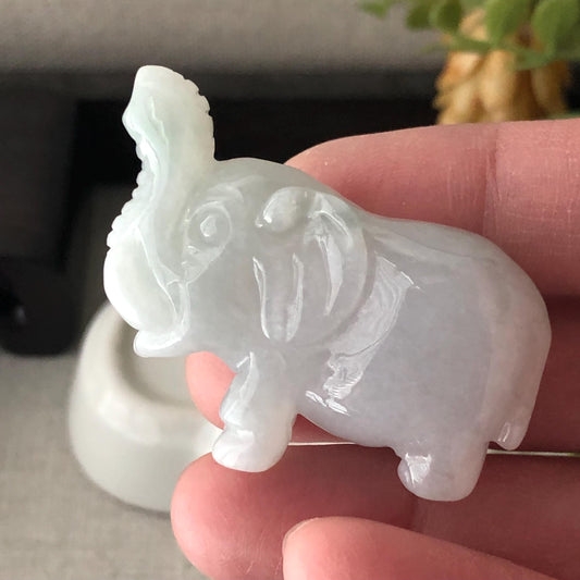 42mm Jadeite Jade Icy Carved Elephant Display Statue Figurine