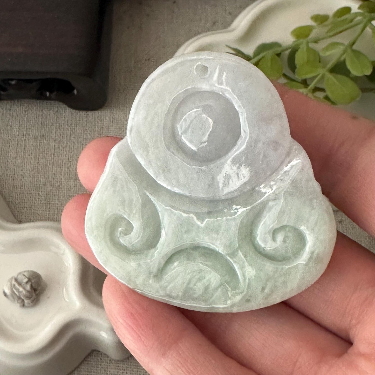 50 mm Green Gradient Jade Hand Carved Happy Glasses Buddha Pendant