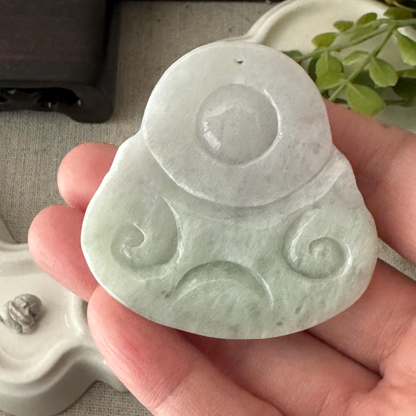 50 mm Green Gradient Jade Hand Carved Happy Glasses Buddha Pendant