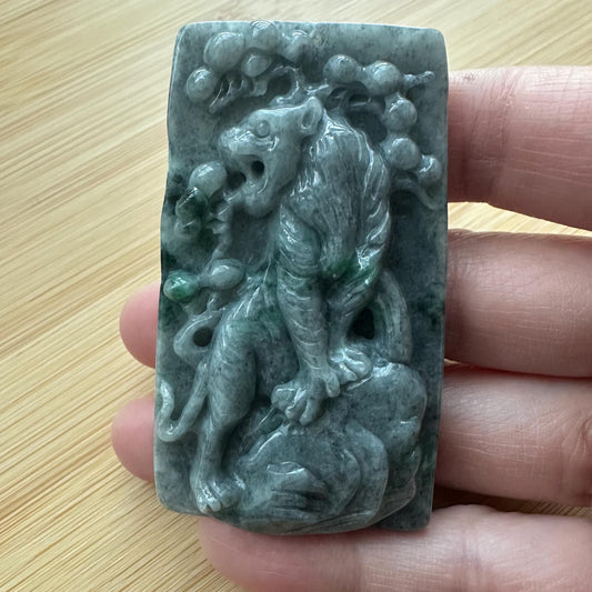 63.7mm Jadeite Jade Wuji Green Carved Tiger Pendant