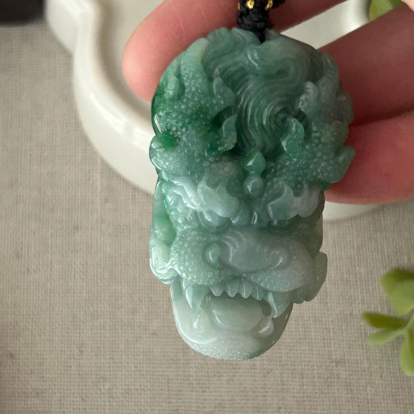 50mm Jadeite Jade Green Carved Dragon Pendant