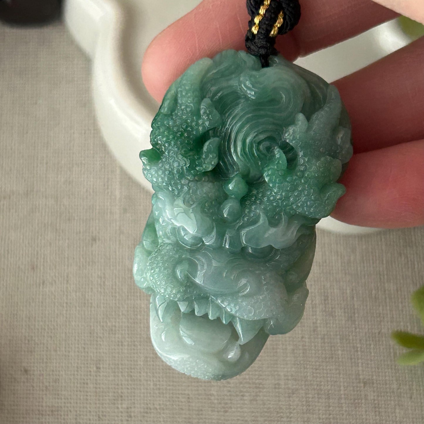 50mm Jadeite Jade Green Carved Dragon Pendant