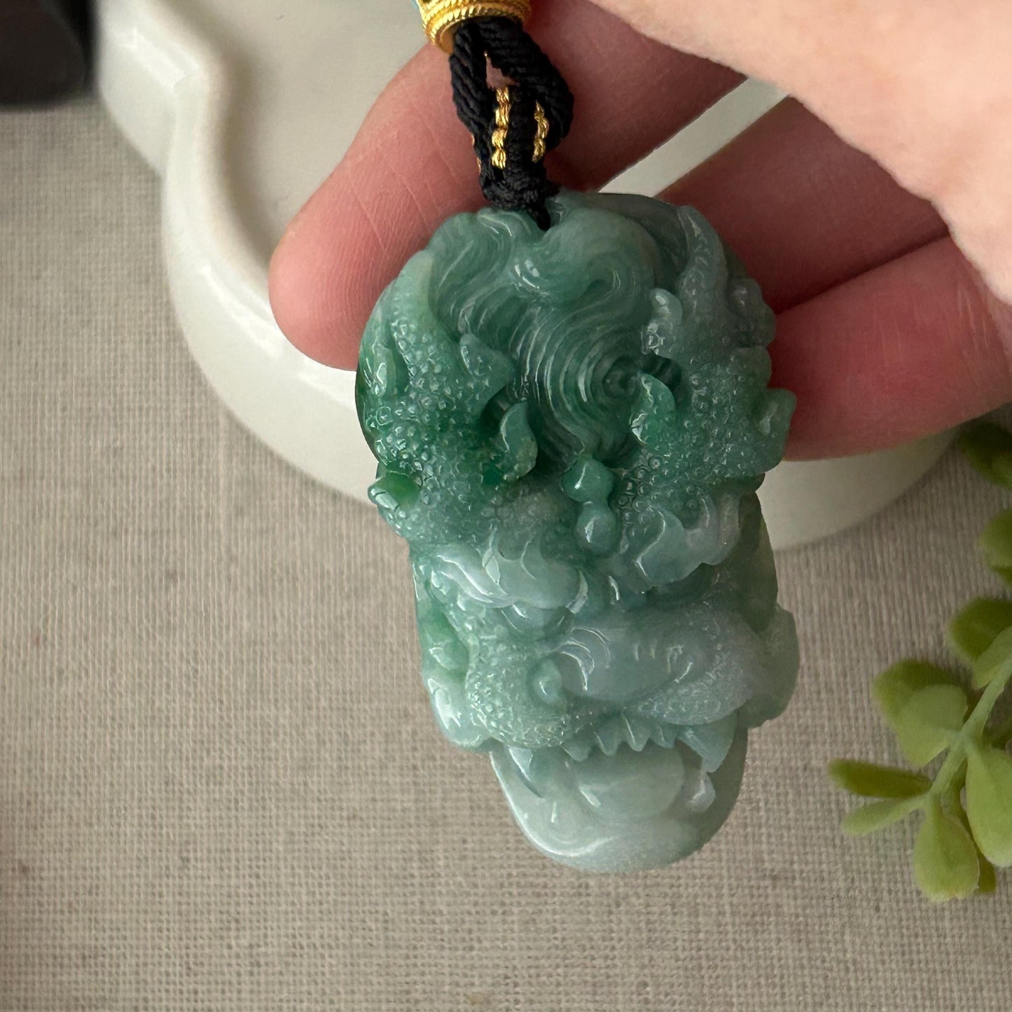 50mm Jadeite Jade Green Carved Dragon Pendant