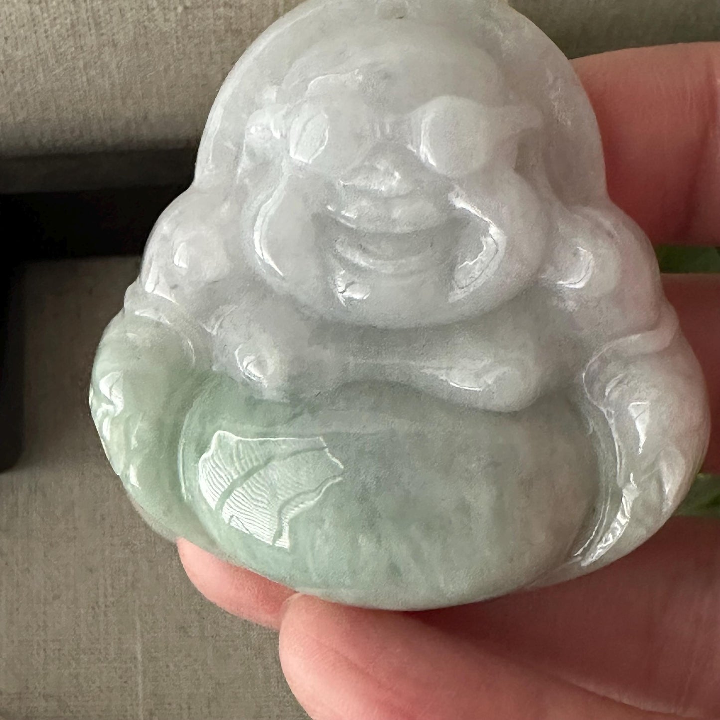 50 mm Green Gradient Jade Hand Carved Happy Glasses Buddha Pendant