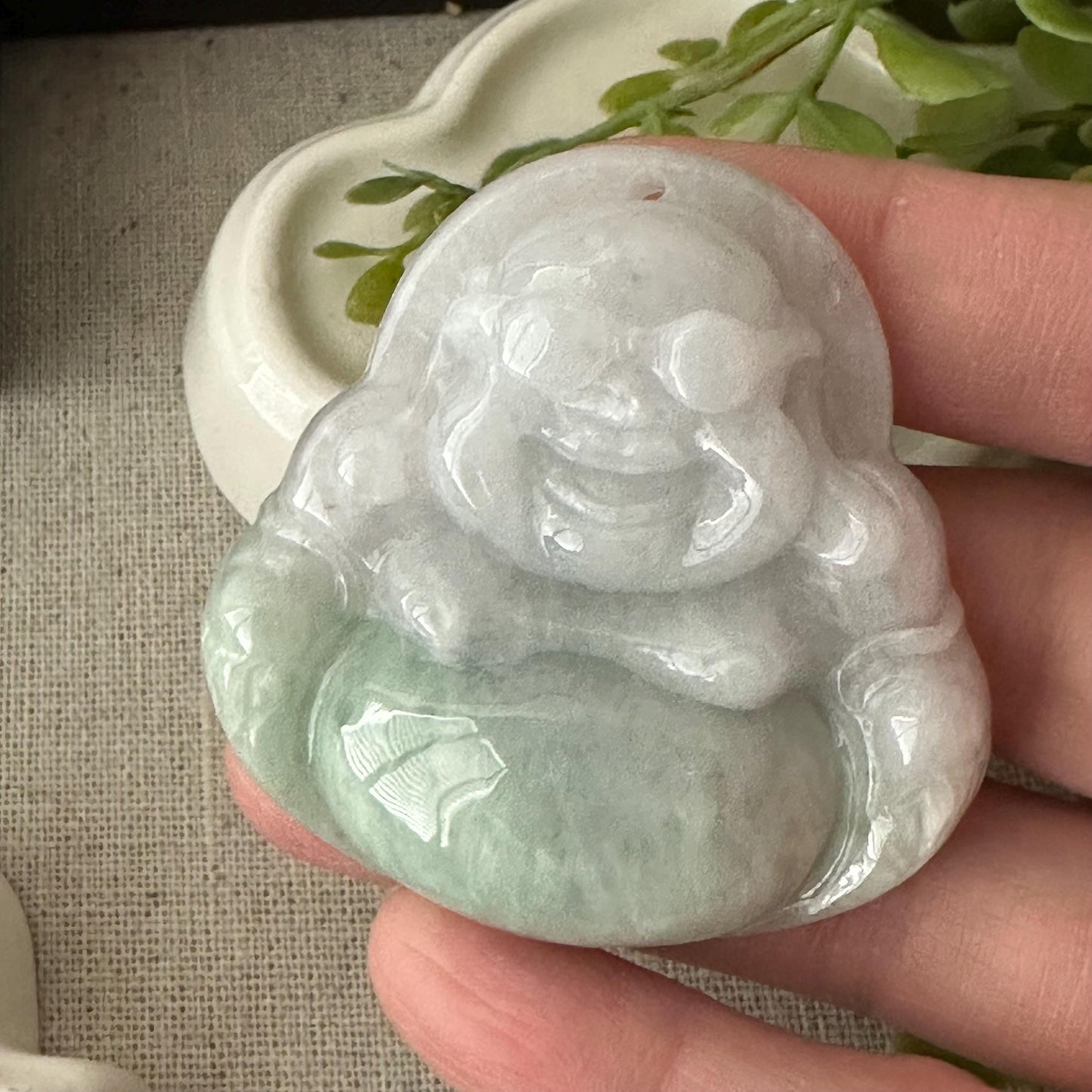 50 mm Green Gradient Jade Hand Carved Happy Glasses Buddha Pendant