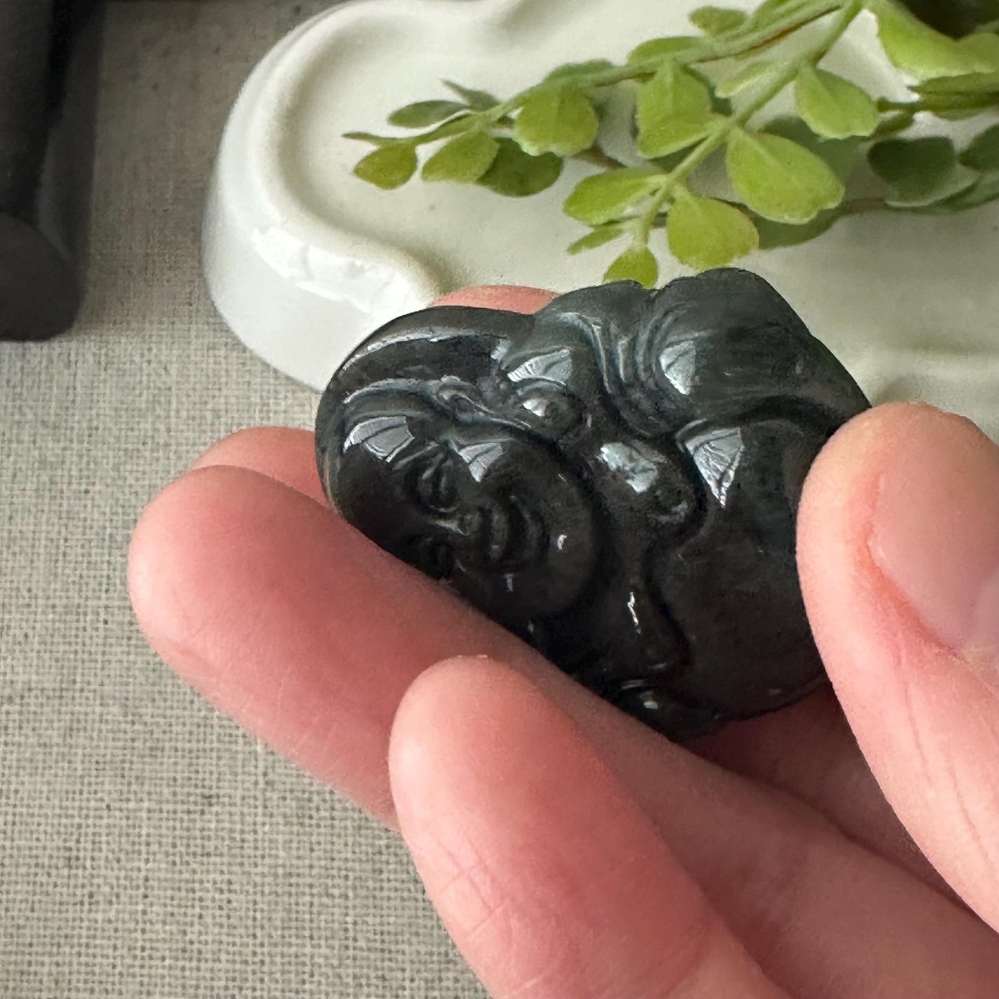 37 mm Wuji Jade Carved Double Sided Happy Buddha Pendant