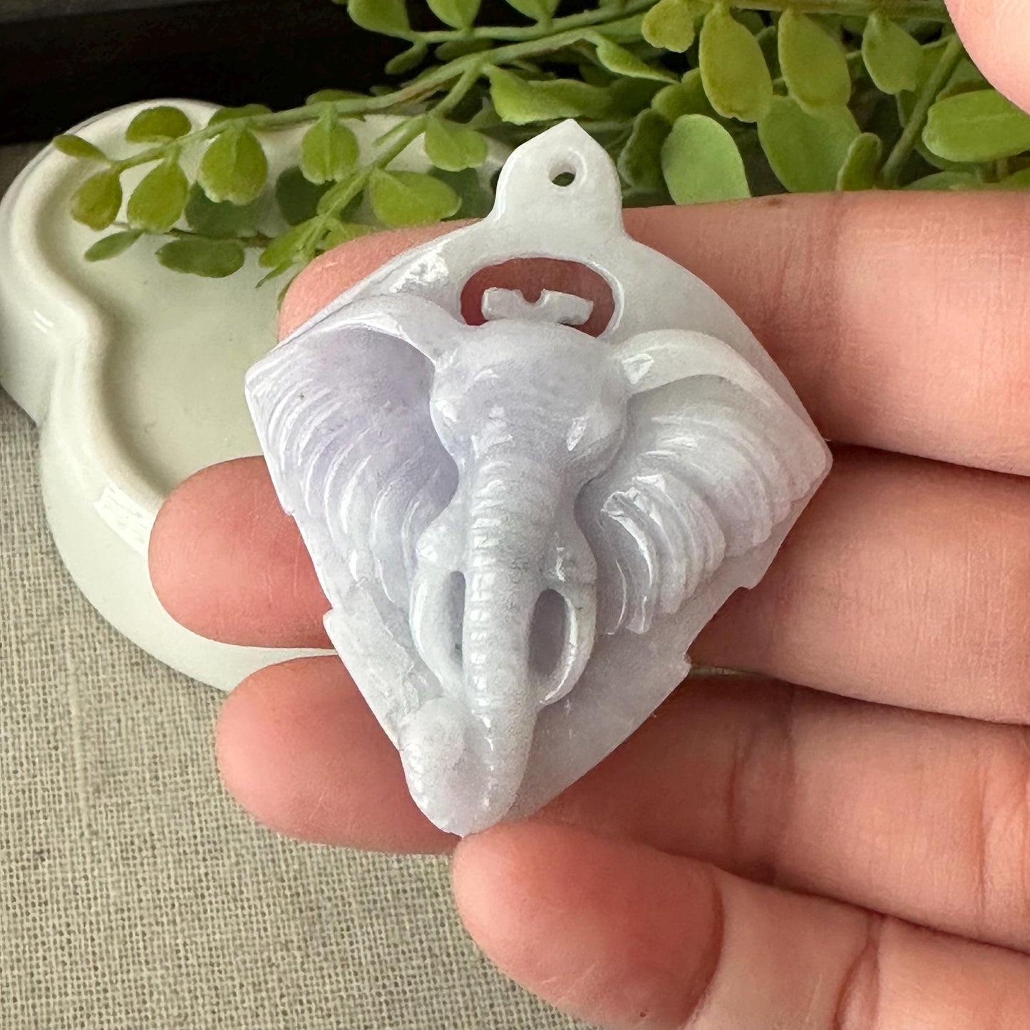 51.7mm Lavender Jadeite Jade Carved Elephant Pendant