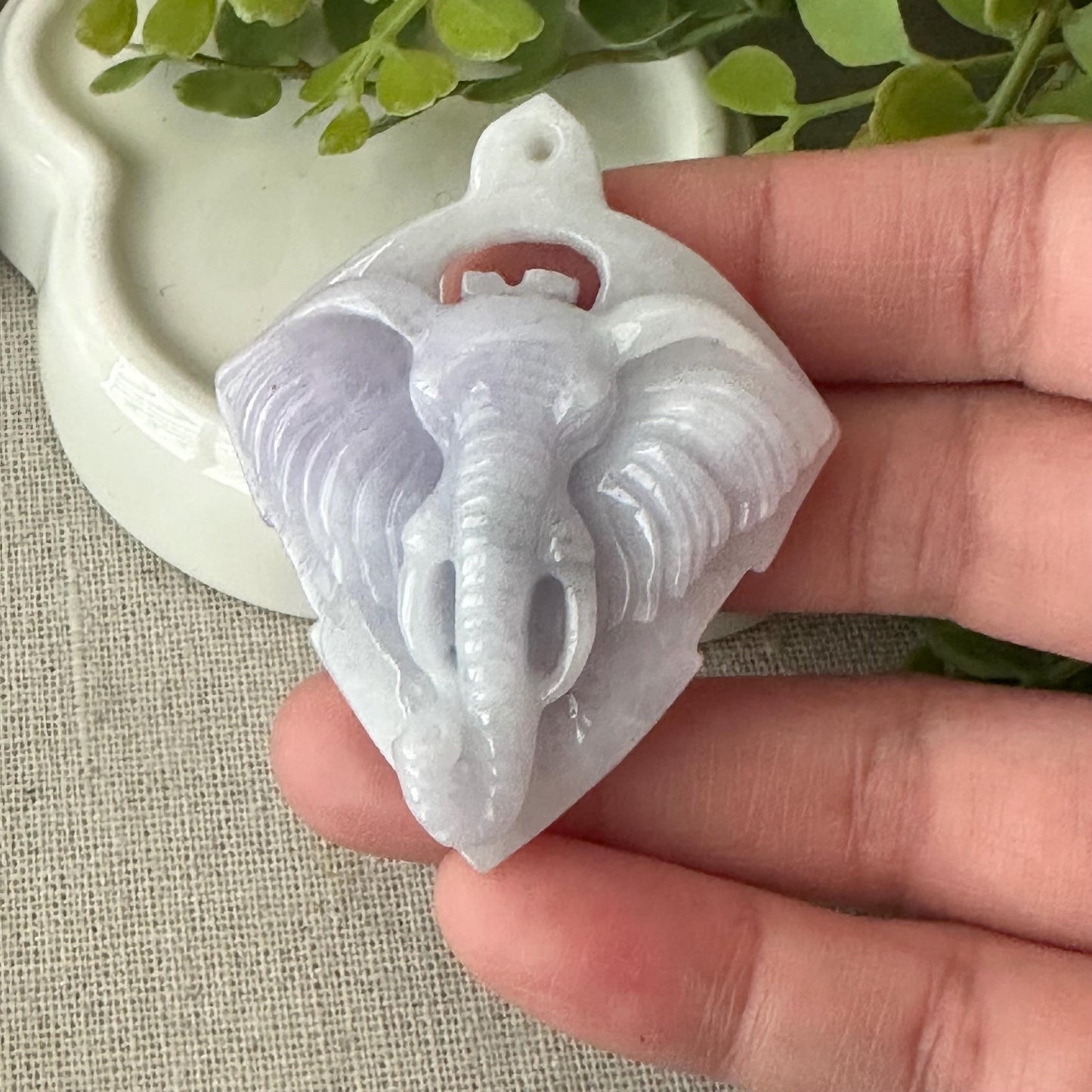 51.7mm Lavender Jadeite Jade Carved Elephant Pendant