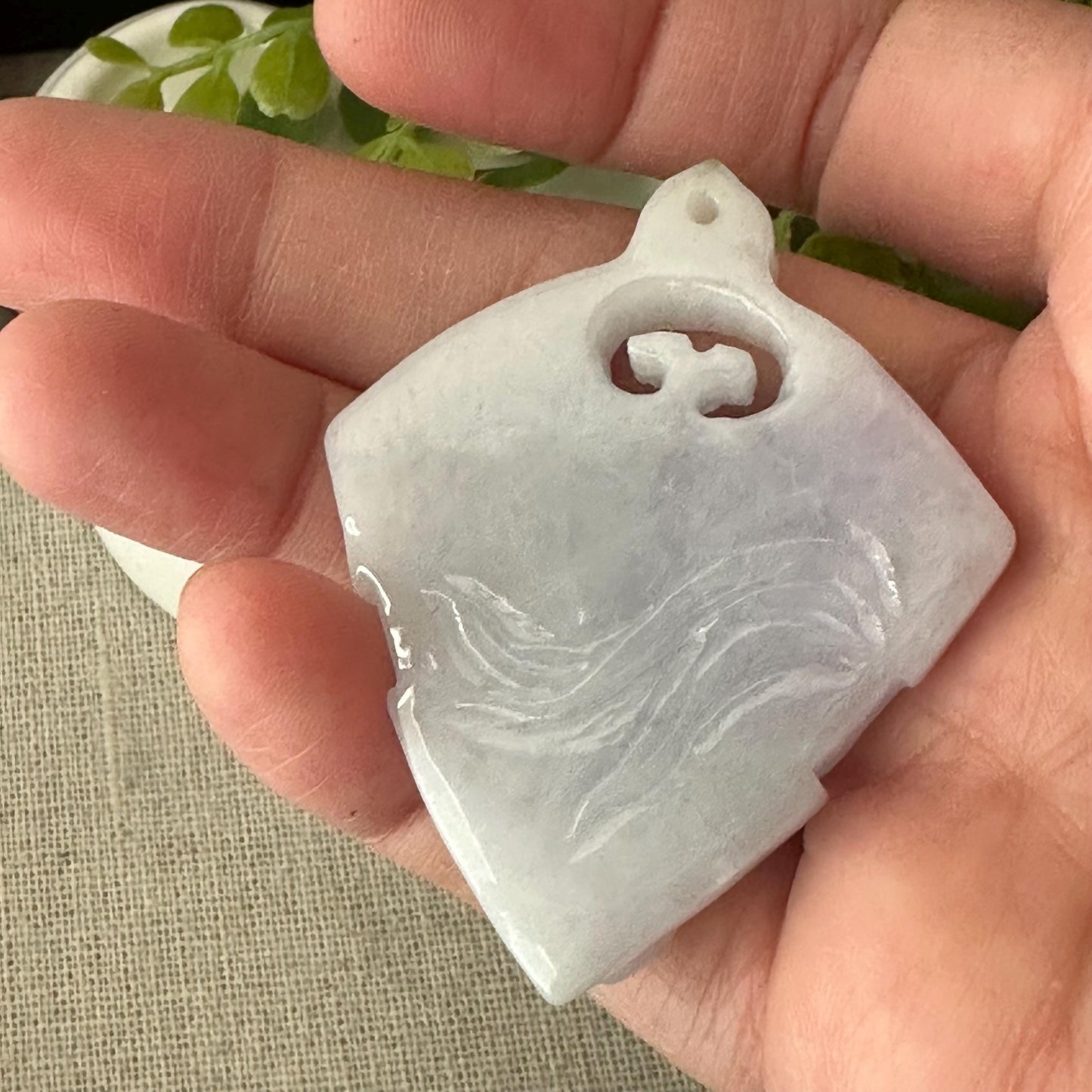 51.7mm Lavender Jadeite Jade Carved Elephant Pendant