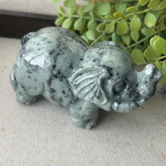 86mm Jadeite Jade Wuji Carved Elephant Display Statue Figurine