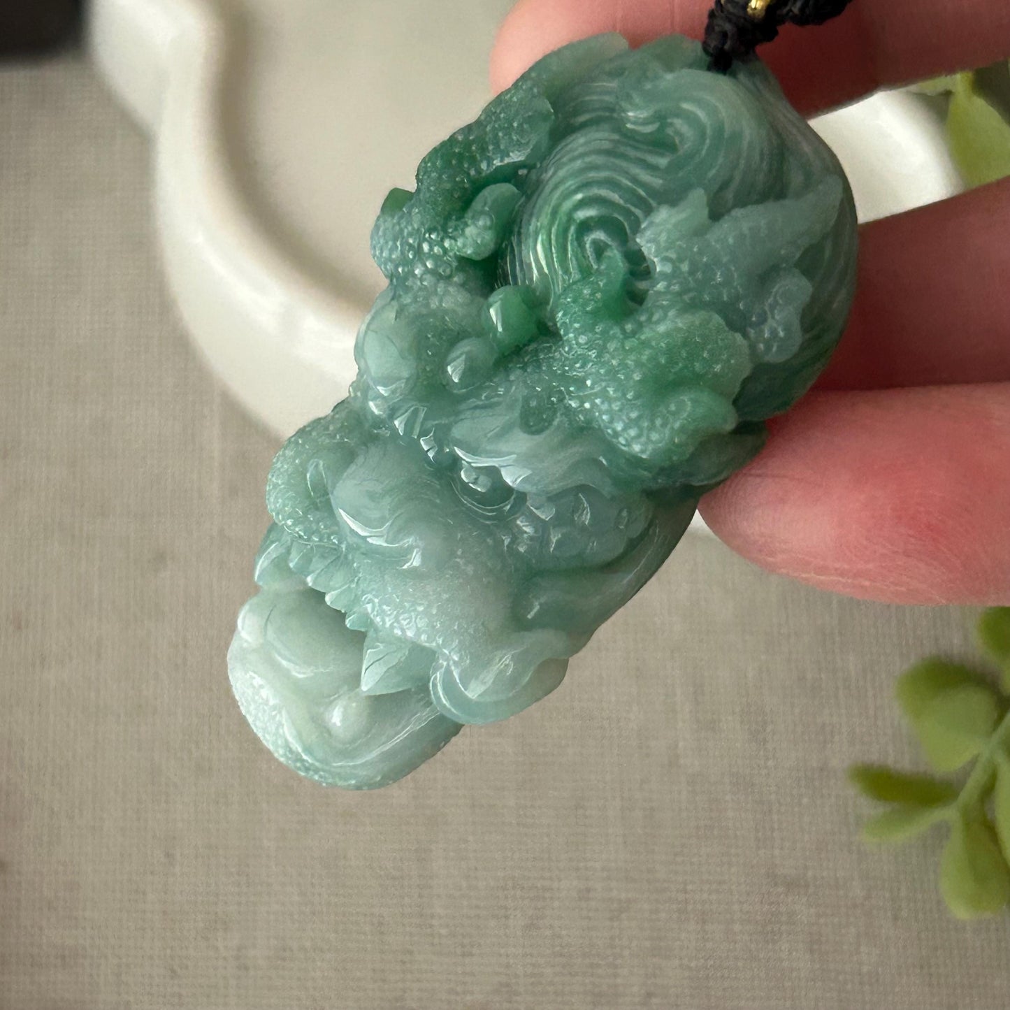50mm Jadeite Jade Green Carved Dragon Pendant